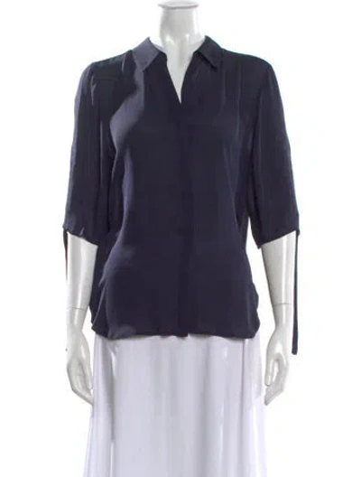 Pre-owned L'agence Silk V-neck Blouse In Blue