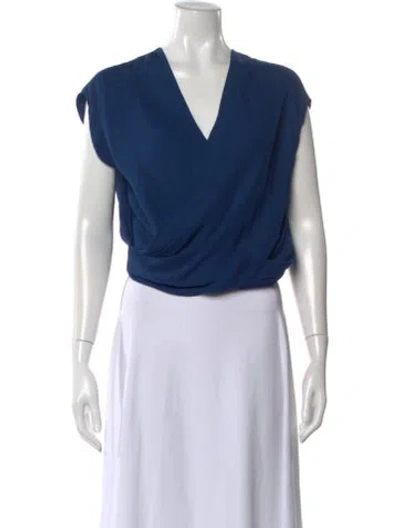 Pre-owned L'agence Silk V-neck Blouse In Blue