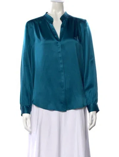 Pre-owned L'agence Silk V-neck Blouse In Blue