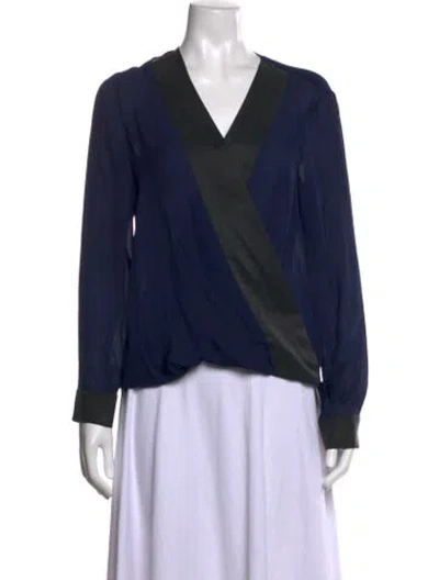 Pre-owned L'agence Silk V-neck Blouse In Blue