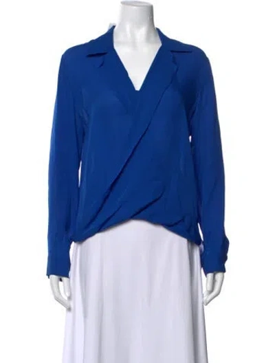 Pre-owned L'agence Silk V-neck Blouse In Blue