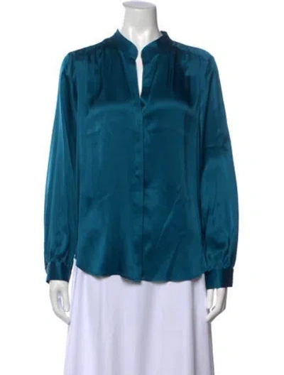 Pre-owned L'agence Silk V-neck Blouse In Blue