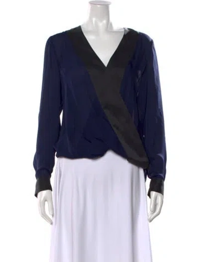 Pre-owned L'agence Silk V-neck Blouse In Blue