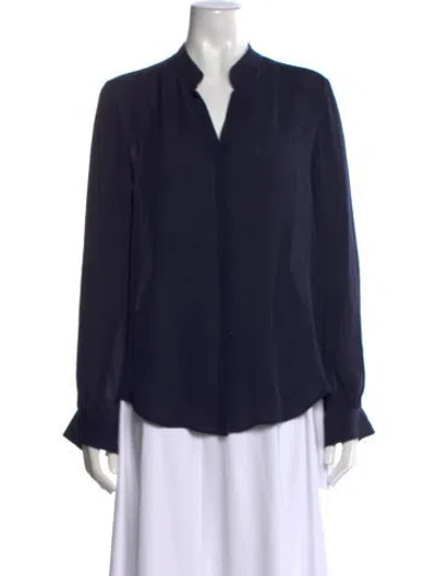 Pre-owned L'agence Silk V-neck Blouse In Blue