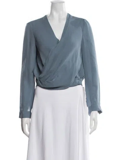 Pre-owned L'agence Silk V-neck Blouse In Blue