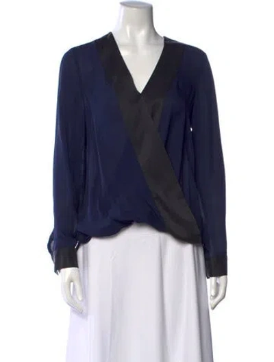 Pre-owned L'agence Silk V-neck Blouse In Blue