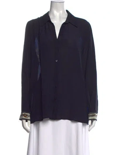 Pre-owned L'agence Silk V-neck Blouse In Blue