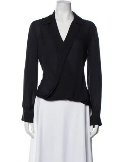 Pre-owned L'agence Silk V-neck Blouse In Blue