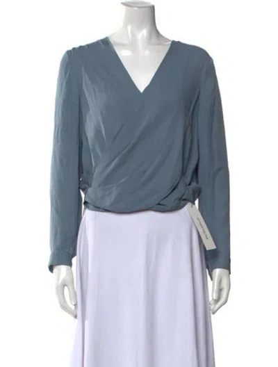 Pre-owned L'agence Silk V-neck Blouse In Blue