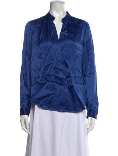 Pre-owned L'agence Silk V-neck Blouse In Blue