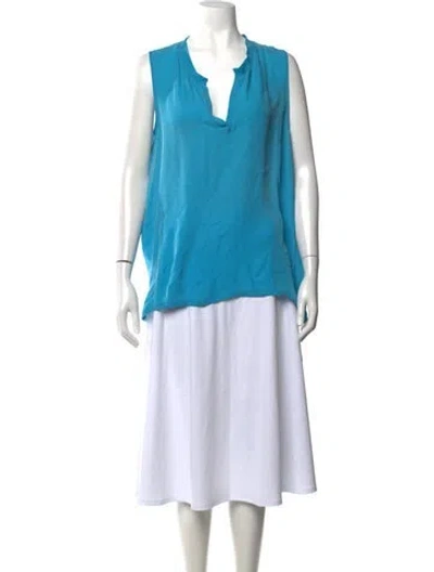 Pre-owned L'agence Silk V-neck Blouse In Blue