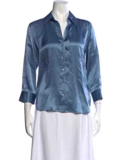 Pre-owned L'agence Silk V-neck Blouse In Blue