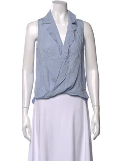 Pre-owned L'agence Silk V-neck Blouse In Blue/white