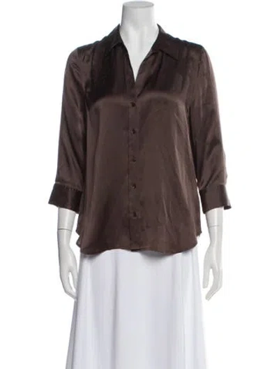 Pre-owned L'agence Silk V-neck Blouse In Brown