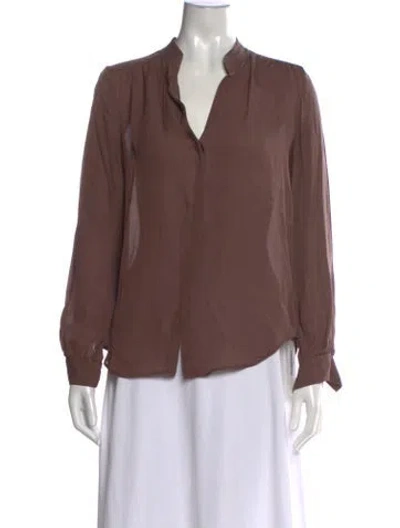 Pre-owned L'agence Silk V-neck Blouse In Brown