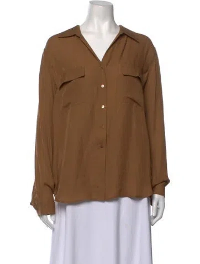 Pre-owned L'agence Silk V-neck Blouse In Brown