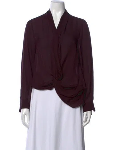 Pre-owned L'agence Silk V-neck Blouse In Burgundy