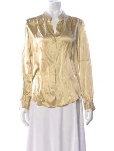 Pre-owned L'agence Silk V-neck Blouse In Gold