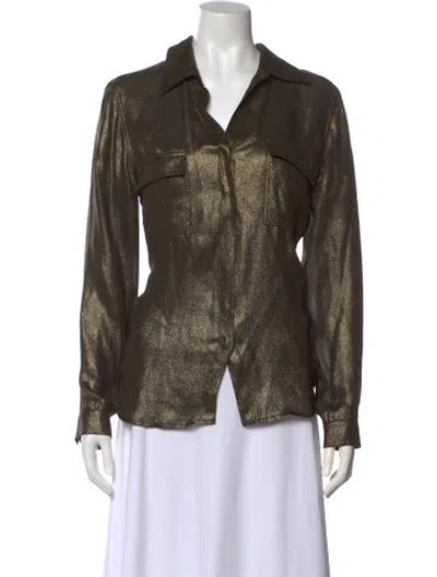 Pre-owned L'agence Silk V-neck Blouse In Gold