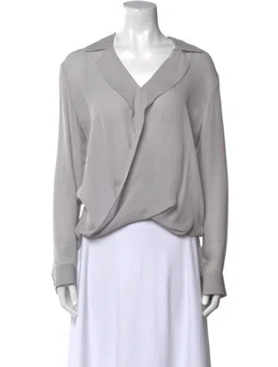 Pre-owned L'agence Silk V-neck Blouse In Gray