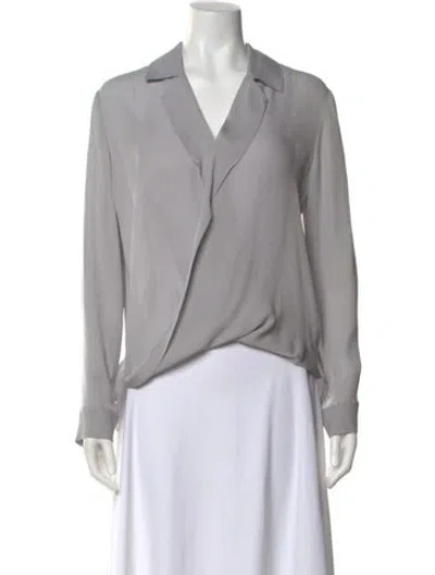 Pre-owned L'agence Silk V-neck Blouse In Gray