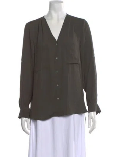Pre-owned L'agence Silk V-neck Blouse In Green