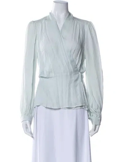 Pre-owned L'agence Silk V-neck Blouse In Green