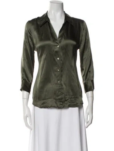 Pre-owned L'agence Silk V-neck Blouse In Green