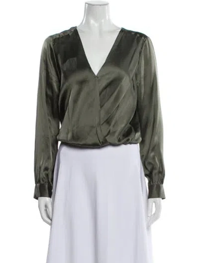 Pre-owned L'agence Silk V-neck Blouse In Green