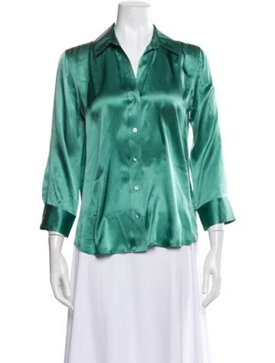 Pre-owned L'agence Silk V-neck Blouse In Green