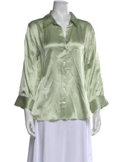 Pre-owned L'agence Silk V-neck Blouse In Green