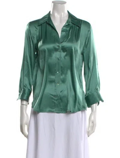 Pre-owned L'agence Silk V-neck Blouse In Green