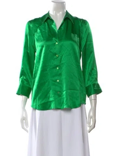 Pre-owned L'agence Silk V-neck Blouse In Green