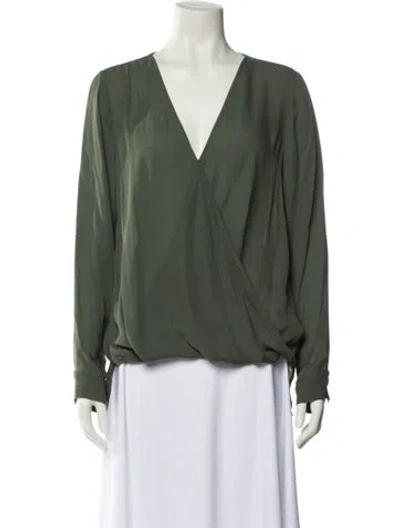 Pre-owned L'agence Silk V-neck Blouse In Green
