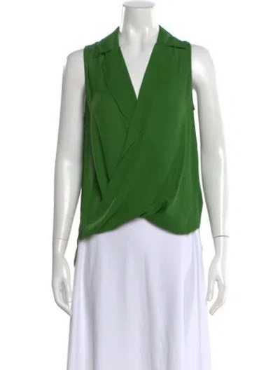 Pre-owned L'agence Silk V-neck Blouse In Green