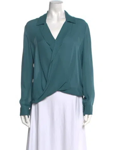 Pre-owned L'agence Silk V-neck Blouse In Green