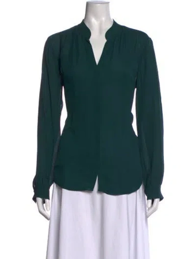 Pre-owned L'agence Silk V-neck Blouse In Green