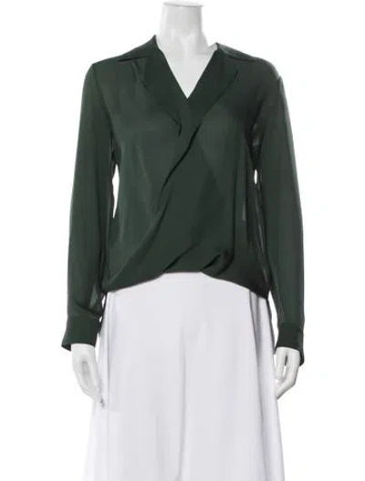 Pre-owned L'agence Silk V-neck Blouse In Green