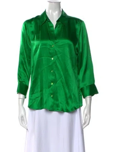 Pre-owned L'agence Silk V-neck Blouse In Green