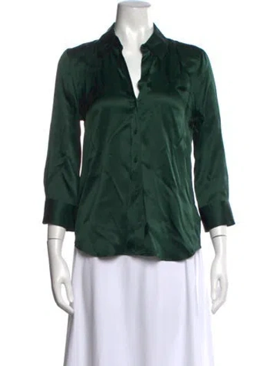 Pre-owned L'agence Silk V-neck Blouse In Green
