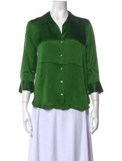Pre-owned L'agence Silk V-neck Blouse In Green