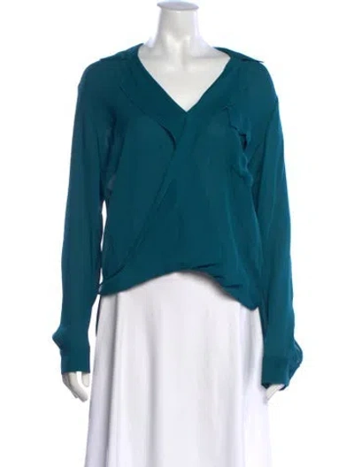 Pre-owned L'agence Silk V-neck Blouse In Green