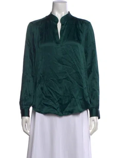 Pre-owned L'agence Silk V-neck Blouse In Green