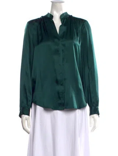 Pre-owned L'agence Silk V-neck Blouse In Green