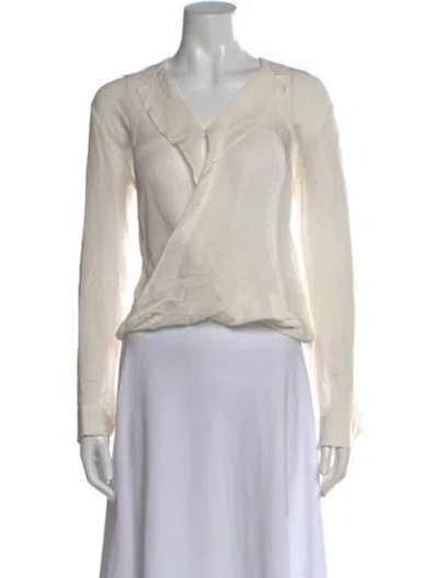 Pre-owned L'agence Silk V-neck Blouse In Neutral