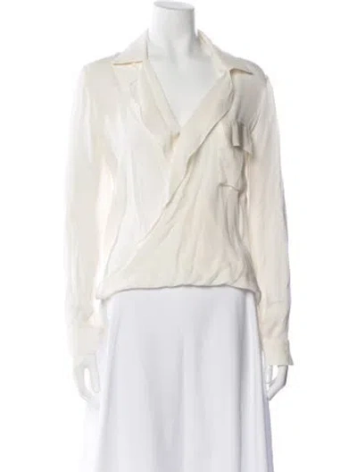 Pre-owned L'agence Silk V-neck Blouse In Neutral