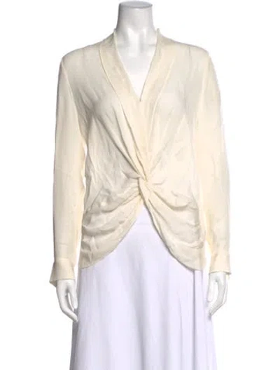 Pre-owned L'agence Silk V-neck Blouse In Neutrals