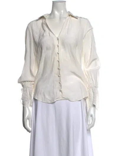 Pre-owned L'agence Silk V-neck Blouse In Neutrals