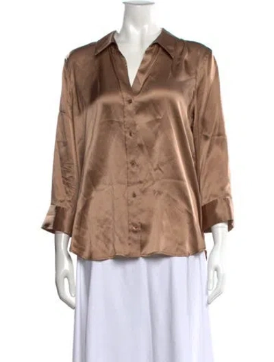 Pre-owned L'agence Silk V-neck Blouse In Neutrals