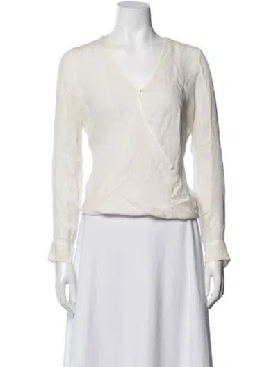 Pre-owned L'agence Silk V-neck Blouse In Neutrals
